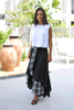Crepe Layered Skirt With Tie Belt - Black / White Check (6595138945198)