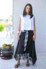 Crepe Layered Skirt With Tie Belt - Black / White Check (6595138945198)