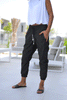 Cropped Length Denim Joggers With Elastic Waist & Shell Accents (6595851550894)
