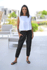Cropped Length Denim Joggers With Elastic Waist & Shell Accents (6595851550894)
