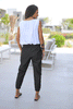 Cropped Length Denim Joggers With Elastic Waist & Shell Accents (6595851550894)