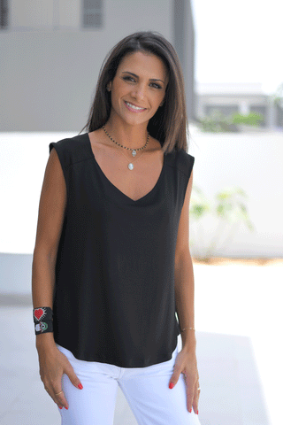 Deep V Neck Cap Sleeves Top (6595236987054) (6595243049134)
