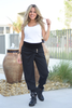Wide Waist Cuffed Hem Zipper Pants - Black (6068240515246)