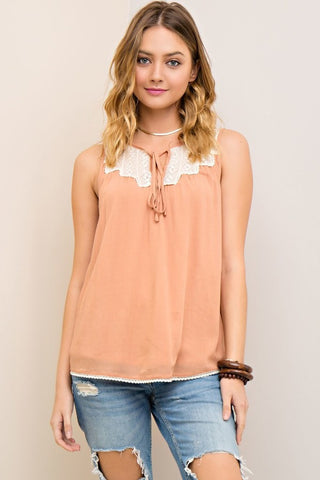Crochet Self Tie Sleeveless Blouse - Dusty Peach - Gingerlining (9058825809)