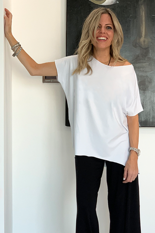 Asymmetrical Tee With Raw Hems- White (5637263622298)