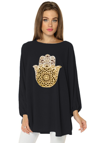 Hamsa Bishop Sleeves Long Top (5736593522842)