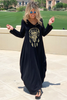 Long V-Neck Cotton Dress - Black (1786058047532)