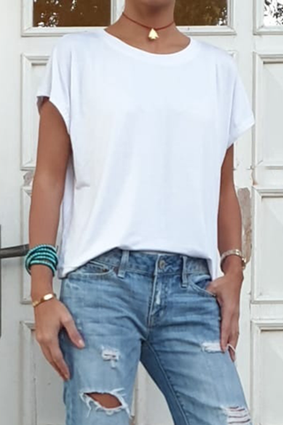 Basic Round Neck Tee With Cap Sleeves (6309279072430)