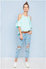 Cold Shoulder Ruffled Top - Mint - Gingerlining (9365539537)