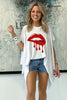 Short Sleeves Poncho Top - White / Dripping Lips (5645671628954)