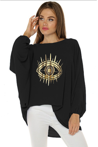 Gold Eye Bishop Sleeves Long Top (5765528879258)