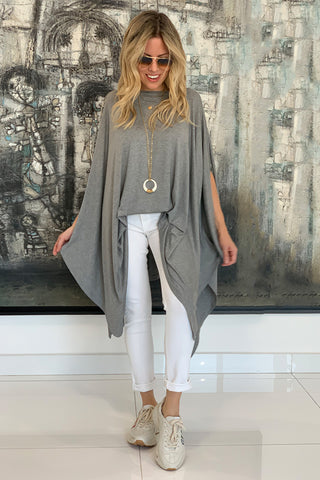 Cotton Poncho Top - Grey (1864827207724)