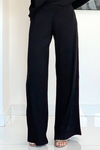 Black Cotton Wide Leg Pants - Black (3890463440940)