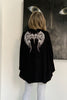 Batwing Sleeve Cotton Cardigan With Angel Wings Print - Black/White (3890825887788)