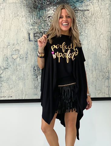 Short Sleeves Poncho Top - Black / Perfectly Imperfect (4170133962885)