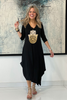 Long Sleeves Total Comfort Dress - Black/Gold Hamsa (6152358396078)