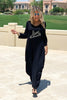 Long V-Neck Cotton Dress - Black (1786058047532)