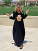 Long V-Neck Cotton Dress - Black (1786058047532)