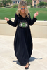 Long V-Neck Cotton Dress - Black (1786058047532)