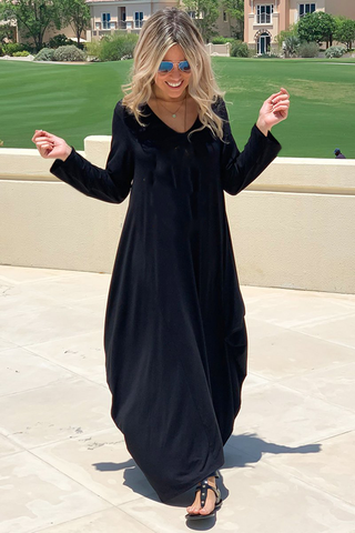 Long V-Neck Cotton Dress C (5867070881946)