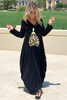 Long V-Neck Cotton Dress - Black (1786058047532)