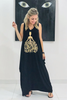Princess Sleeveless V Neck Cotton Maxi Dress - Black / Gold (3930408943660)