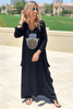 Hamsa Long V-Neck Cotton Dress - Black (1820178546732)