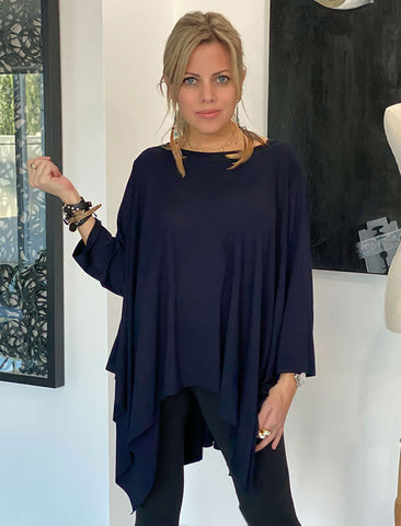 Long Sleeves Poncho Top - Navy (4993480687749)