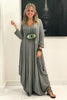 Evil Eye 3/4 Sleeves V-Neck Cotton Maxi Dress - Grey (3891307216940)