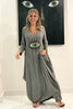 Evil Eye 3/4 Sleeves V-Neck Cotton Maxi Dress - Grey (3891307216940)