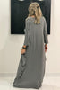 Evil Eye 3/4 Sleeves V-Neck Cotton Maxi Dress - Grey (3891307216940)