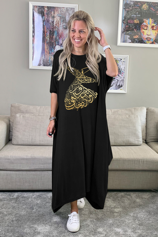 kaftan Dress/Black With Dancer Print (6623756026030)