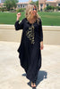 Long V-Neck Cotton Dress - Black (1786058047532)