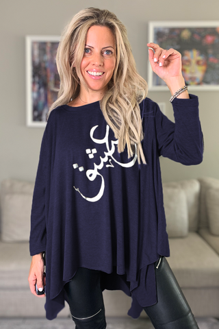 3/4 Sleeves Poncho Top -Navy/ Silver Ishq (6155452448942)