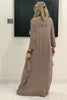 Evil Eye 3/4 Sleeves V-Neck Cotton Dress - Mocha (5651535069338)