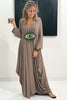 Evil Eye 3/4 Sleeves V-Neck Cotton Dress - Mocha (5651535069338)