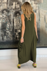 Skull Sleeveless Round Neck Cotton Maxi Dress - Olive (1864776417324)