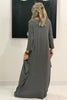 3/4 Sleeves V-Neck Cotton Maxi Dress - Dark Grey (3899072774188)