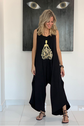 Black Cotton Harem Jumpsuit - Black/Princess (5525294284954)
