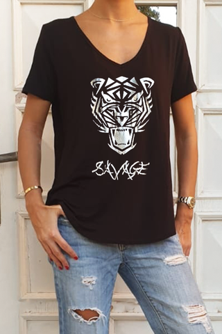 Savage Basic Cotton Jersey V Neck Tee - Black (6328179196078)
