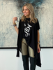 Short Sleeves Poncho Top - Black / Freedom (5572415979674)