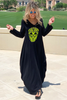 Long V-Neck Cotton Dress - Black (1786058047532)