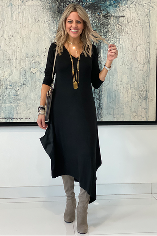 Long Sleeves V Neck Total Comfort Dress C (5873935483034)
