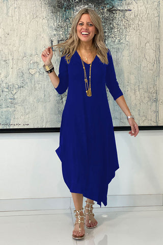 Long Sleeves Total Comfort Dress - Blue (4428923338885)