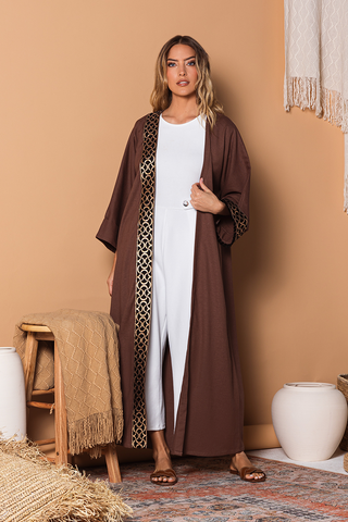 Hana Textured Crepe Silk Asymmetric Luxe Trim Abaya