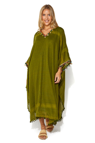 Aurora Kaftan With Intricate Gold Coins and Beads Detailing
