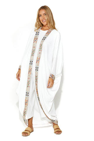 Moonstone Silk Abaya With Indian Lace Detailing