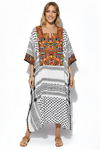 Roya Midi Kuffiyeh Kaftan With Chest Embroidery Detailing
