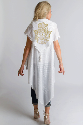 Mystique Sleeveless Kimono - White /Hamsa (8140472320244)