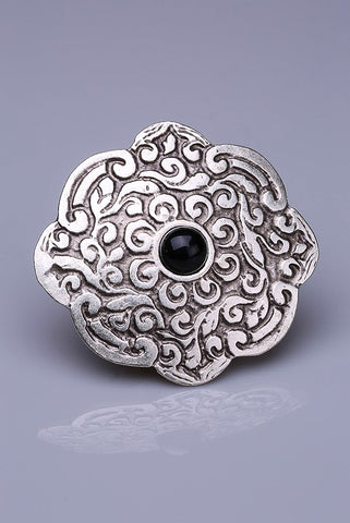 Silver Plated Magnetic Brooch - Adara / Black (1649705844780)